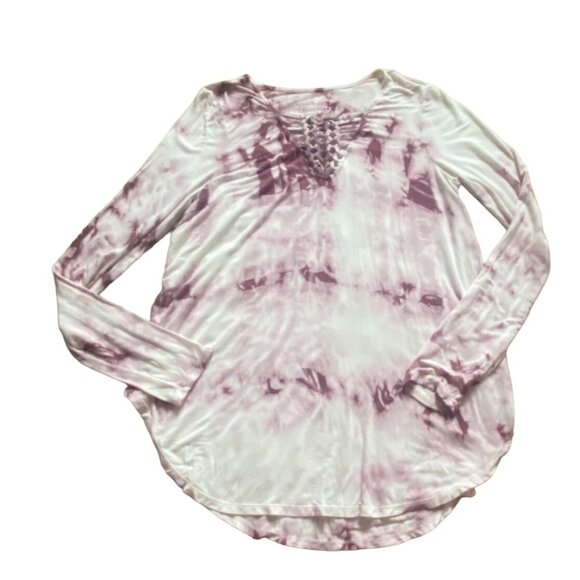 American Eagle Outfitters Tops - American Eagle Soft & Sexy Tie-Dye Long Sleeve Shirt-Braided Neckline-Purple-M